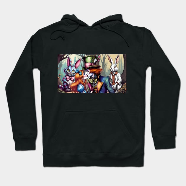 Mad Hatter, Alice, White Rabbit Cheshire Cat Hoodie by Viper Unconvetional Concept